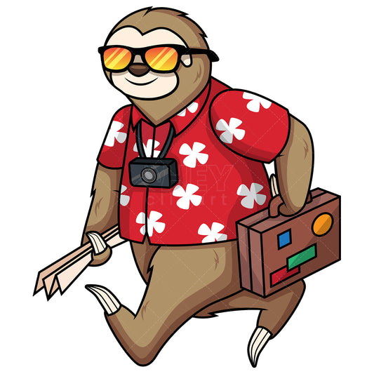 Royalty-free stock vector illustration of a sloth traveling as a tourist.