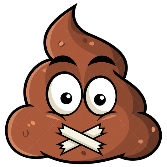 Royalty-free stock vector illustration of a taped mouth poop emoji.