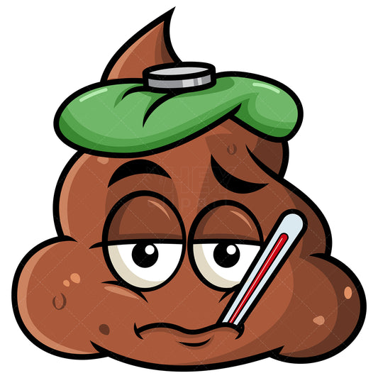 Royalty-free stock vector illustration of a feverish sick poop emoji.