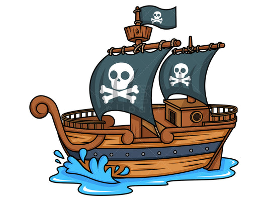 Royalty-free stock vector illustration of  a side view of a pirate ship.