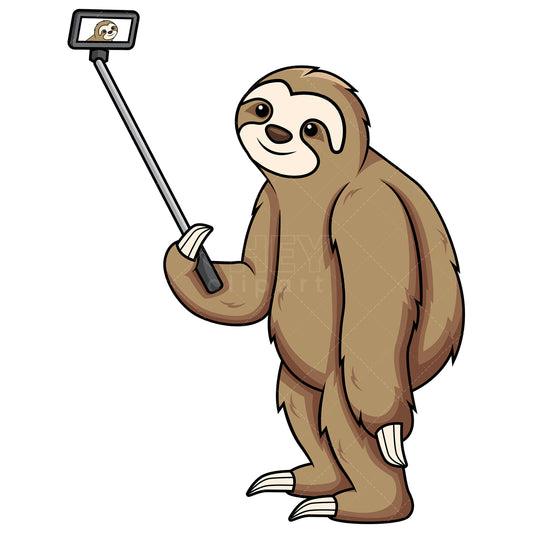 Royalty-free stock vector illustration of a sloth taking a selfie.