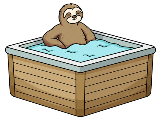 Royalty-free stock vector illustration of a sloth relaxing in a hot tub.