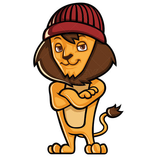 Royalty-free stock vector illustration of a cool little lion wearing beanie.