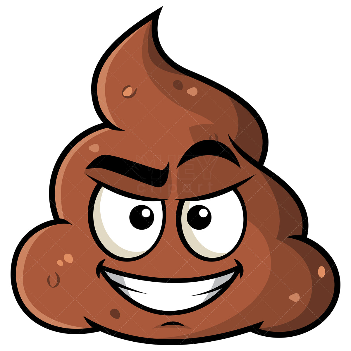 Royalty-free stock vector illustration of a cunning evil face poop emoji.