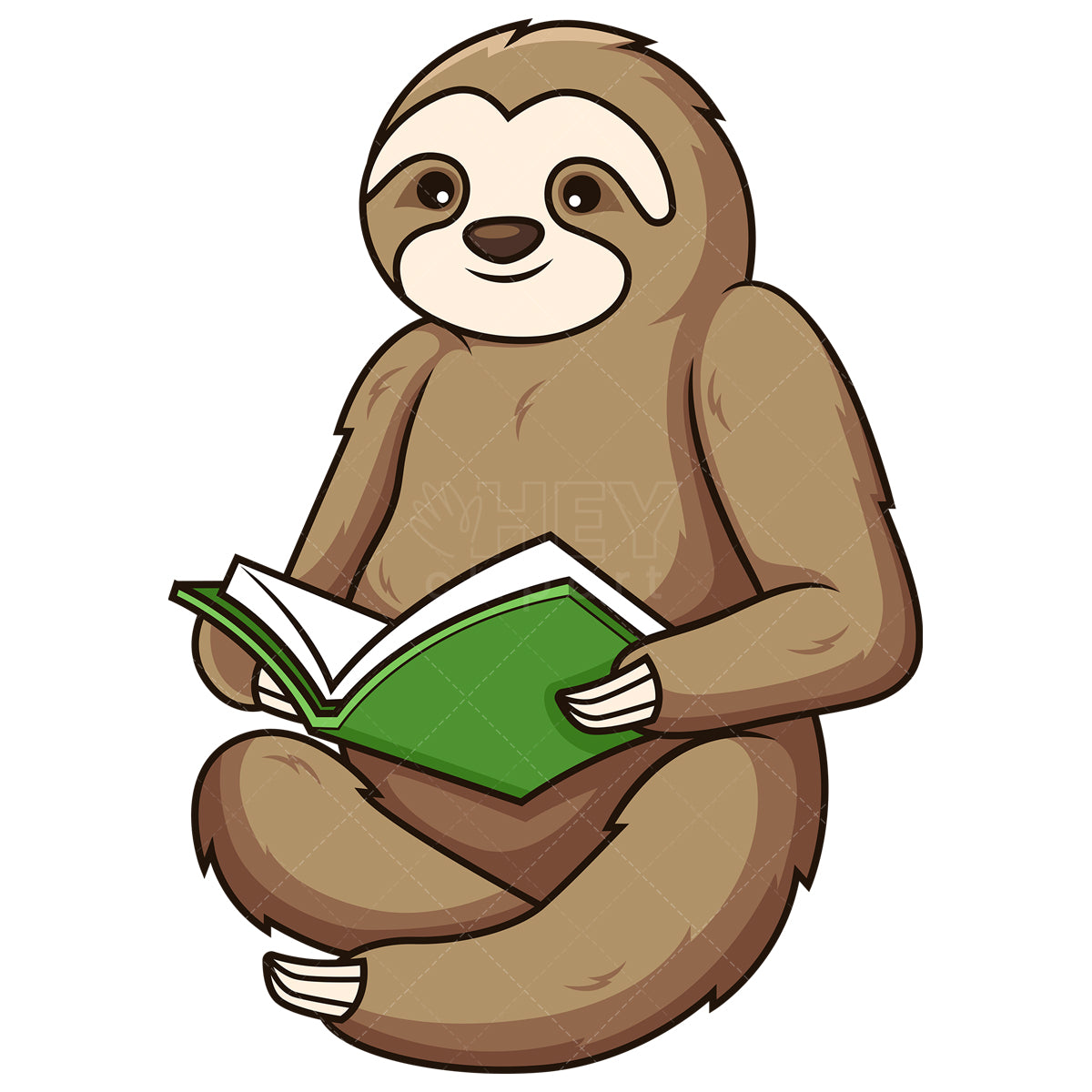 Royalty-free stock vector illustration of a sloth reading a book.