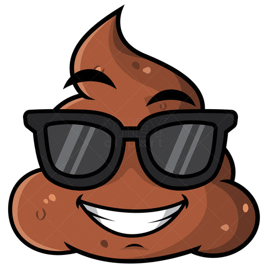 Royalty-free stock vector illustration of a cool poop wearing sunglasses emoji.