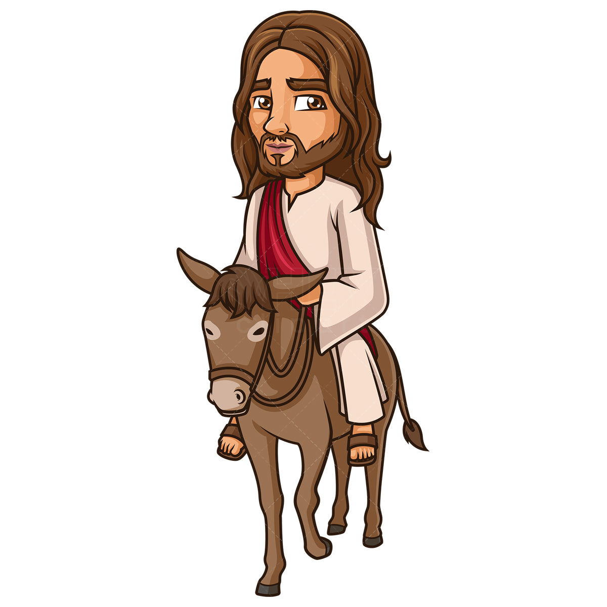 Royalty-free stock vector illustration of  jesus christ on a donkey.