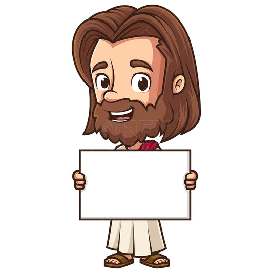 Royalty-free stock vector illustration of Jesus holding blank sign.