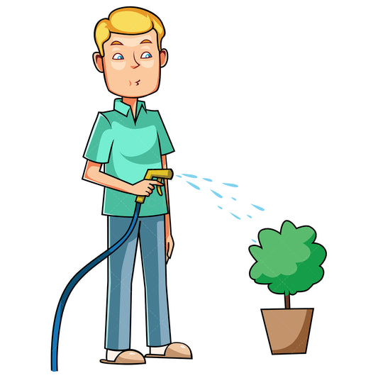 Royalty-free stock vector illustration of a man watering small plant.