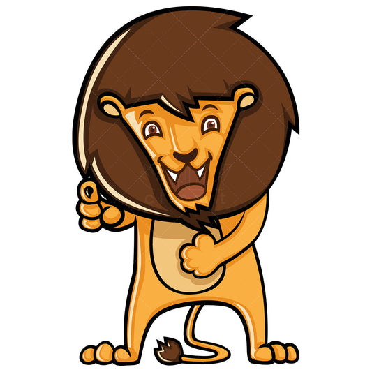 Royalty-free stock vector illustration of a mocking lion pointing and laughing.