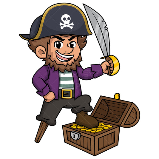 Royalty-free stock vector illustration of  a pirate captain proud of his booty.