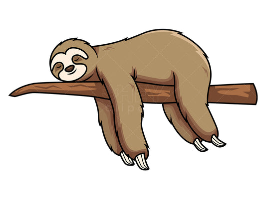 Royalty-free stock vector illustration of a sloth sleeping on tree branch.