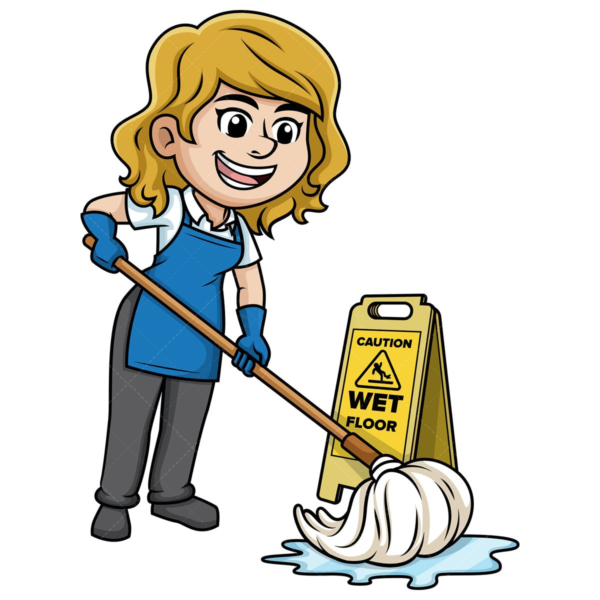Royalty-free stock vector illustration of a woman mopping the floor.