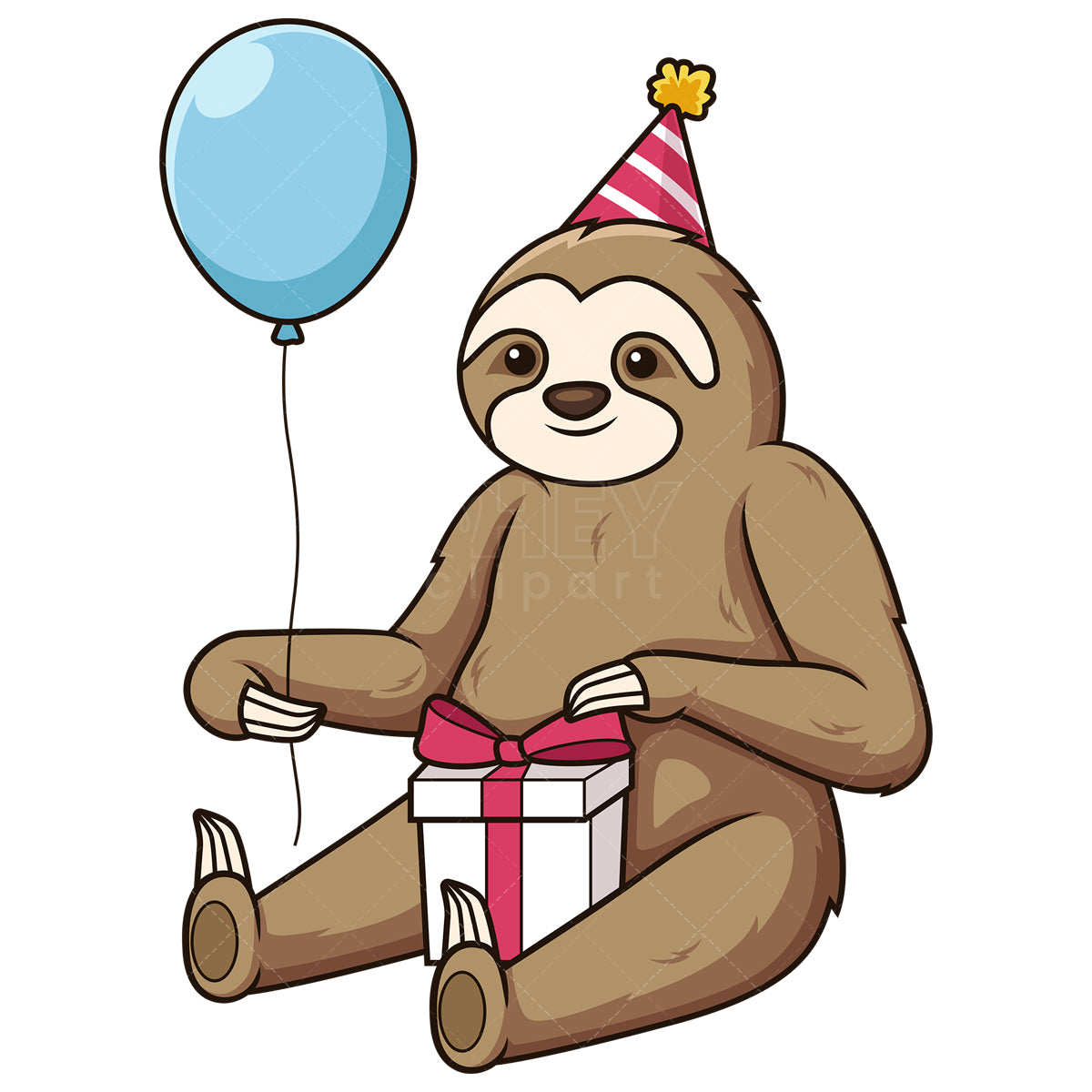 Royalty-free stock vector illustration of a birthday sloth holding balloon.