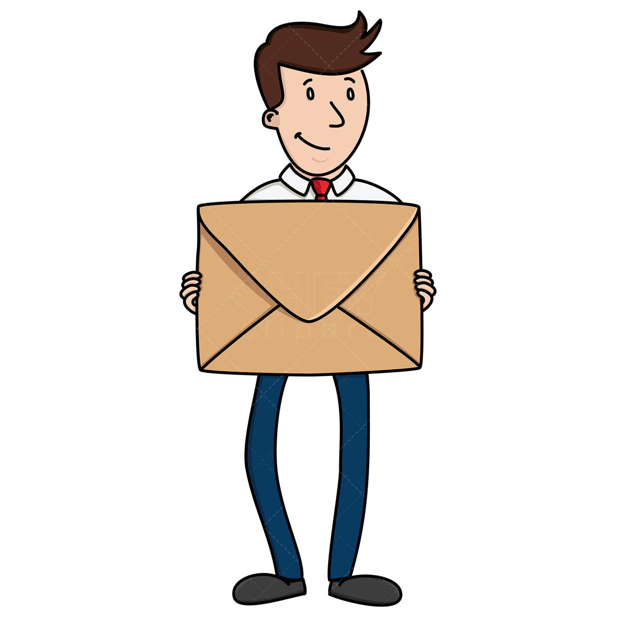 Royalty-free stock vector illustration of a businessman holding envelope.