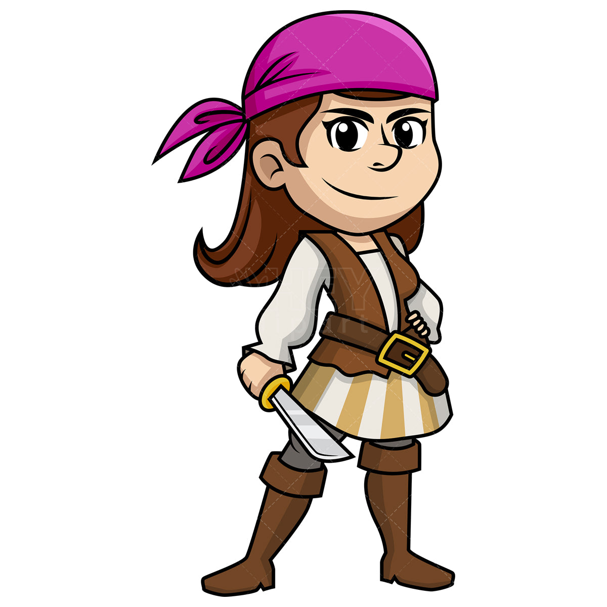 Royalty-free stock vector illustration of  a female pirate holding a sword.