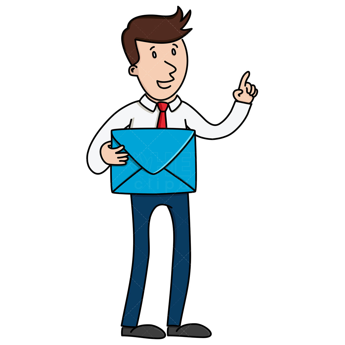Royalty-free stock vector illustration of a businessman holding envelope and making point.