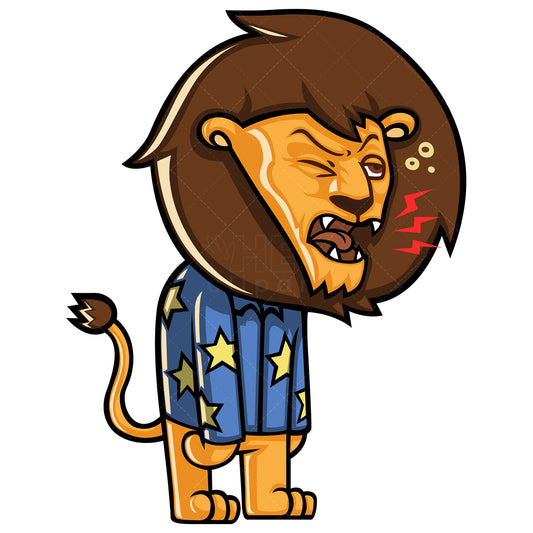 Royalty-free stock vector illustration of a sleepy lion wearing pjs.