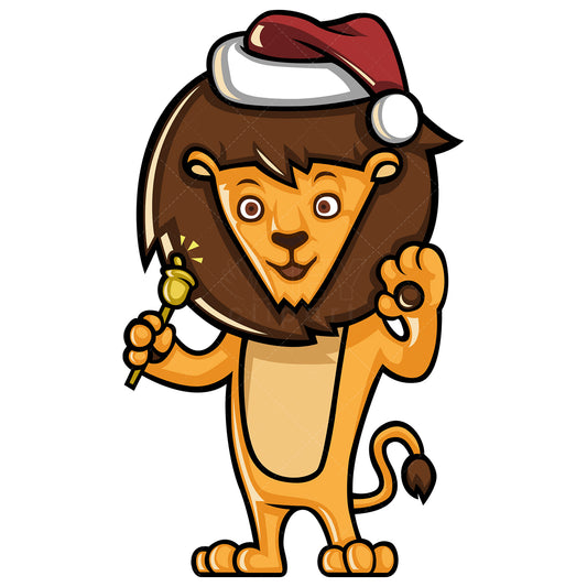 Royalty-free stock vector illustration of a lion wearing christmas hat.