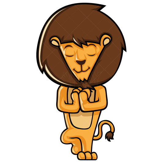 Royalty-free stock vector illustration of a lion doing vriksasana yoga.