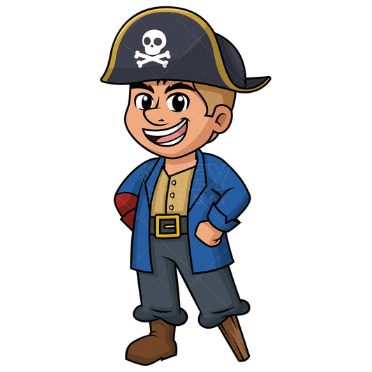 Royalty-free stock vector illustration of  a pirate with hat and wooden leg.