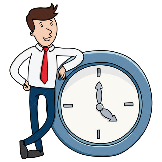 Royalty-free stock vector illustration of a businessman leaning on clock.