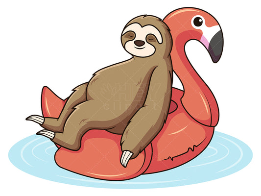 Royalty-free stock vector illustration of a sloth on inflatable pool float.