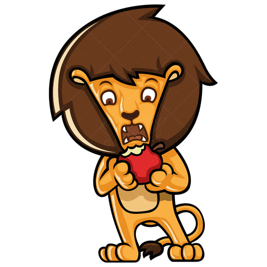 Royalty-free stock vector illustration of a lion eating an apple.