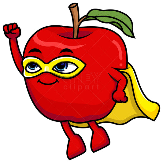 Royalty-free stock vector illustration of an apple superhero.