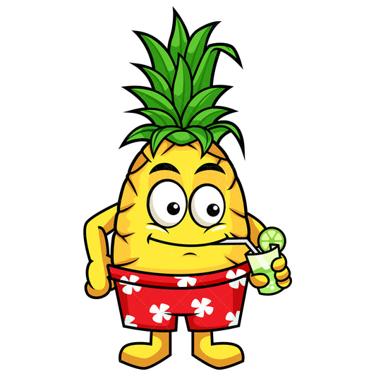 Royalty-free stock vector illustration of  a cool pineapple drinking mojito.