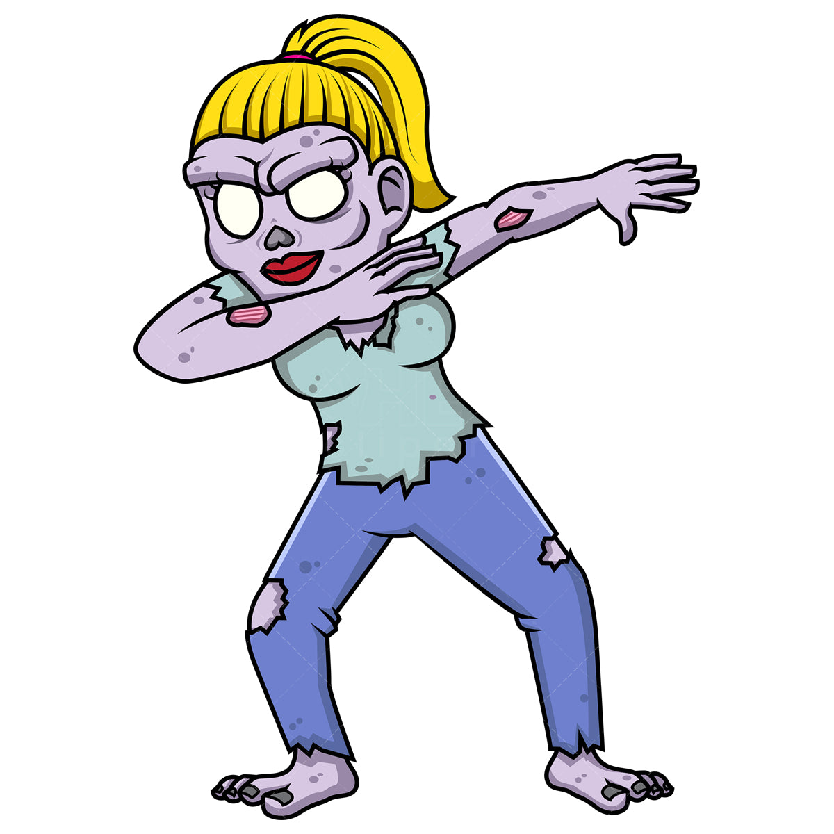 Royalty-free stock vector illustration of a dabbing female zombie.