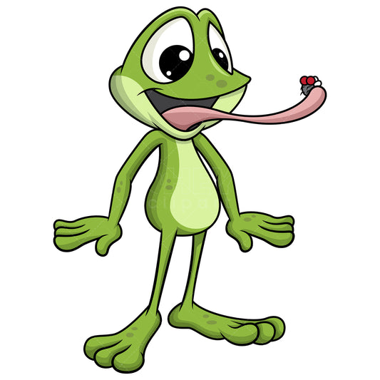 Royalty-free stock vector illustration of  a frog mascot catching fly.