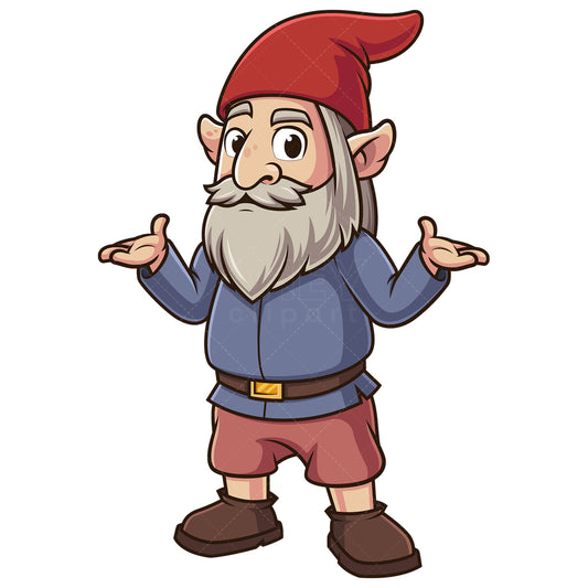 Royalty-free stock vector illustration of a garden gnome shrugging.