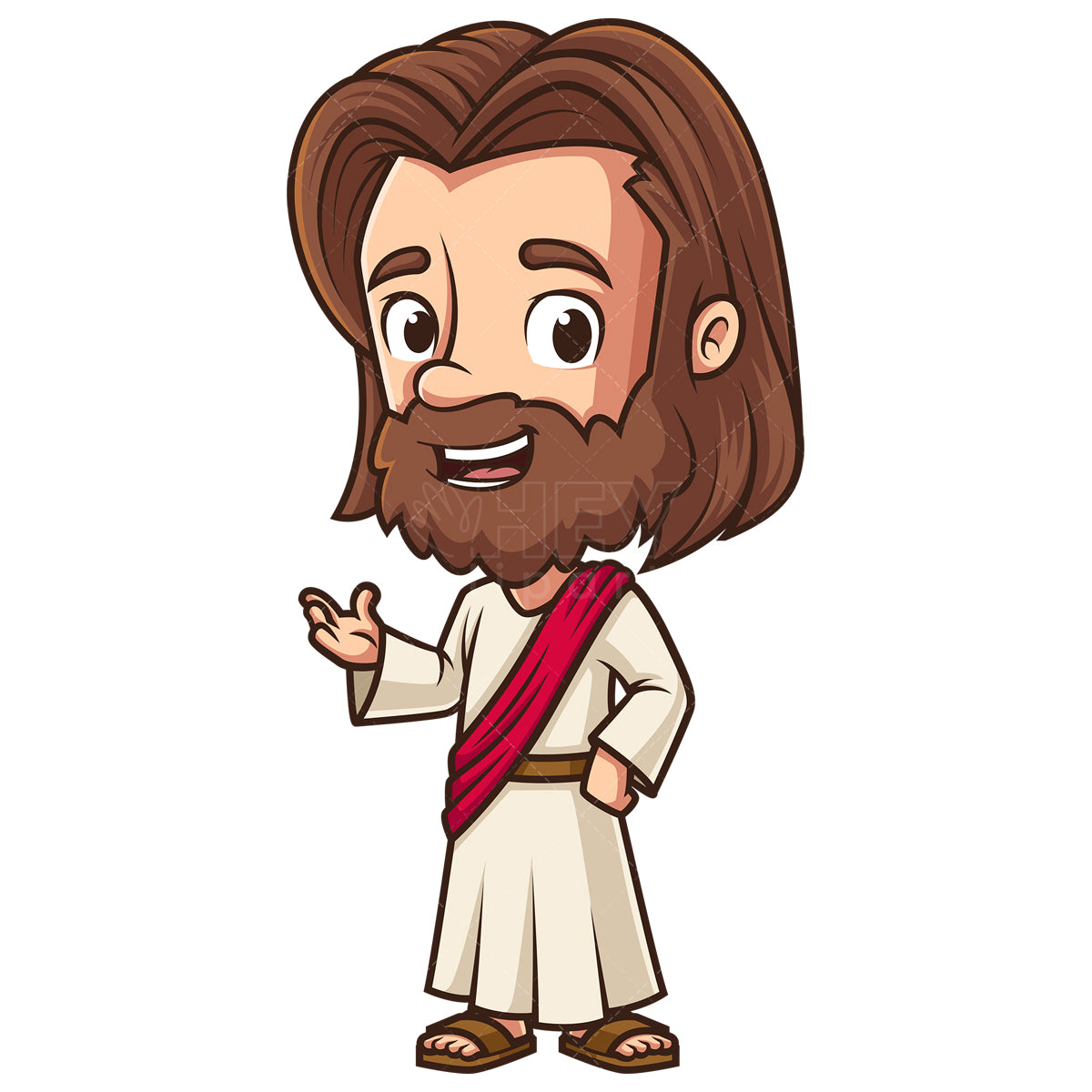 Royalty-free stock vector illustration of a kawaii Jesus talking.