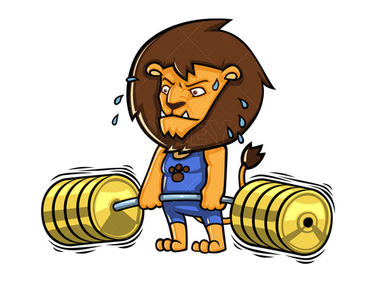 Royalty-free stock vector illustration of a lion bodybuilder lifting weights.