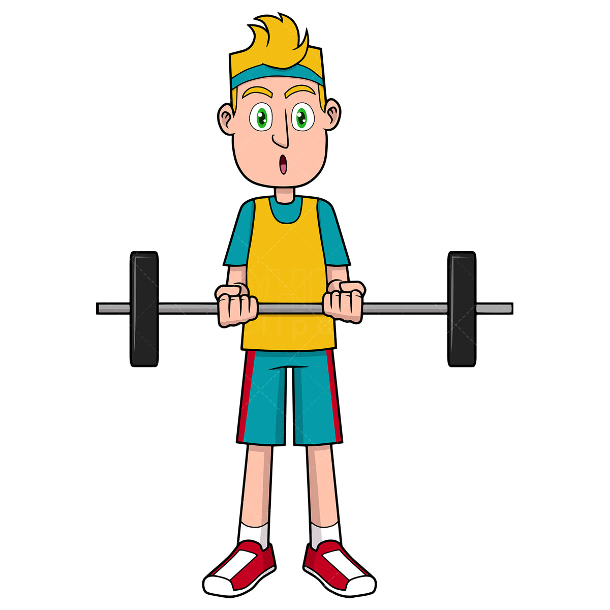 Royalty-free stock vector illustration of a man lifting barbell.