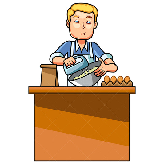 Royalty-free stock vector illustration of a man using mixer.