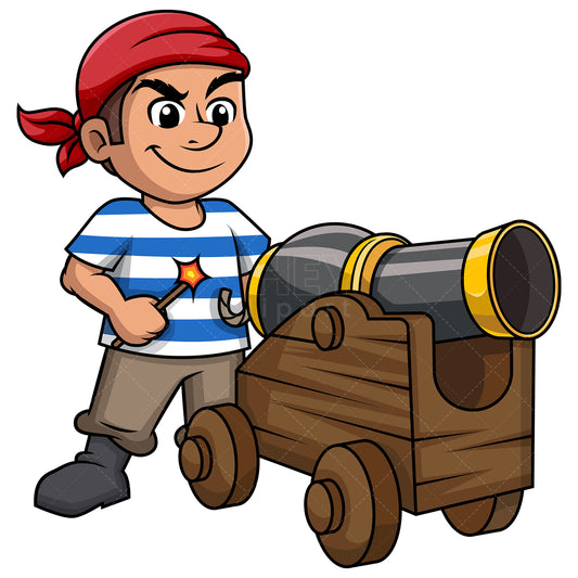 Royalty-free stock vector illustration of  a pirate firing a cannon.