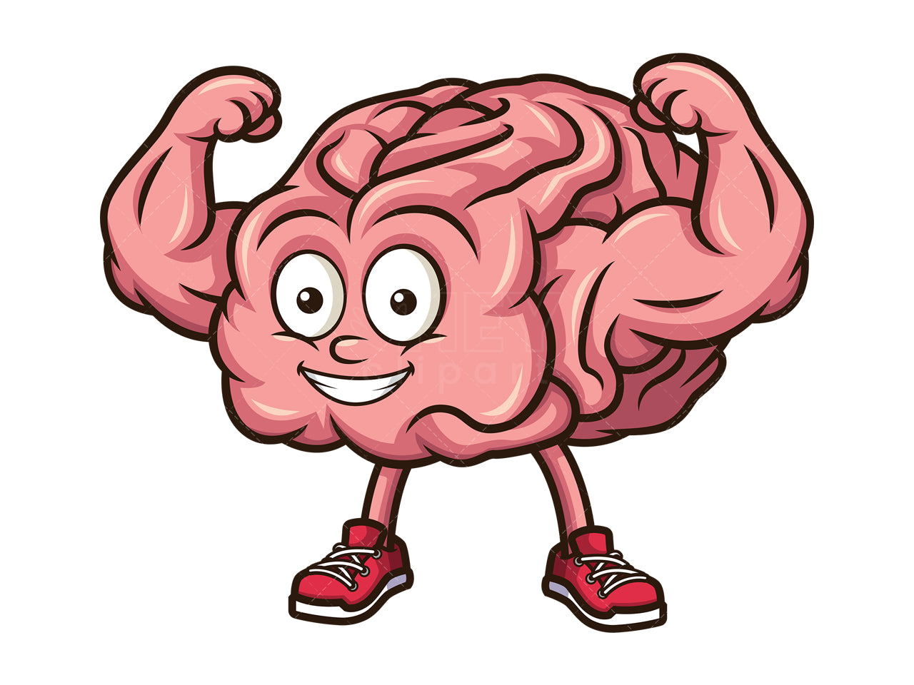 Royalty-free stock vector illustration of  a strong brain flexing muscles.