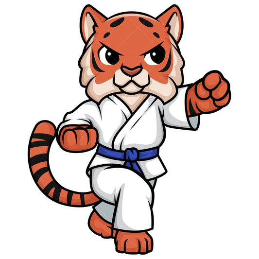 Royalty-free stock vector illustration of  a tiger doing karate.