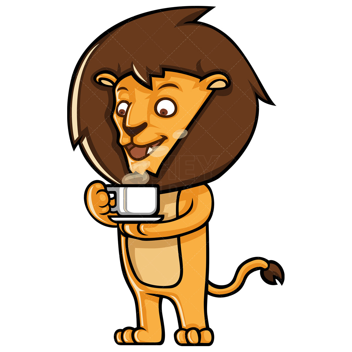 Royalty-free stock vector illustration of a lion drinking coffee.