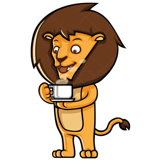 Royalty-free stock vector illustration of a lion drinking coffee.