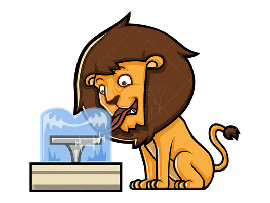 Royalty-free stock vector illustration of a lion drinking from a water fountain.
