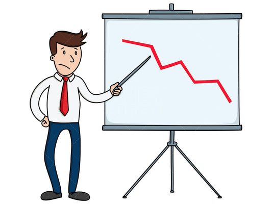 Royalty-free stock vector illustration of a businessman pointing to negative graph.