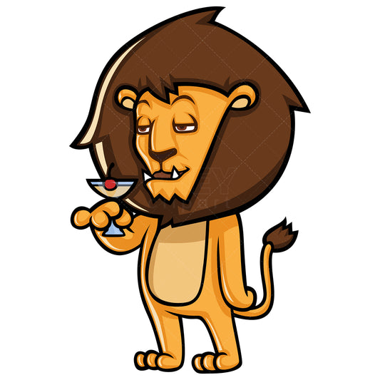 Royalty-free stock vector illustration of a lion drinking wine.
