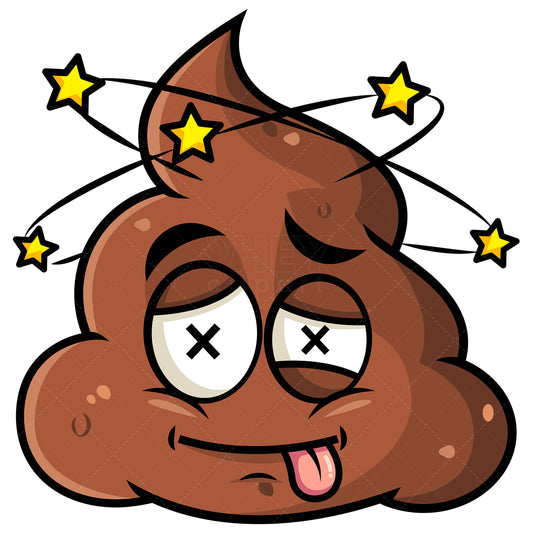 Royalty-free stock vector illustration of a beaten up poop emoji.