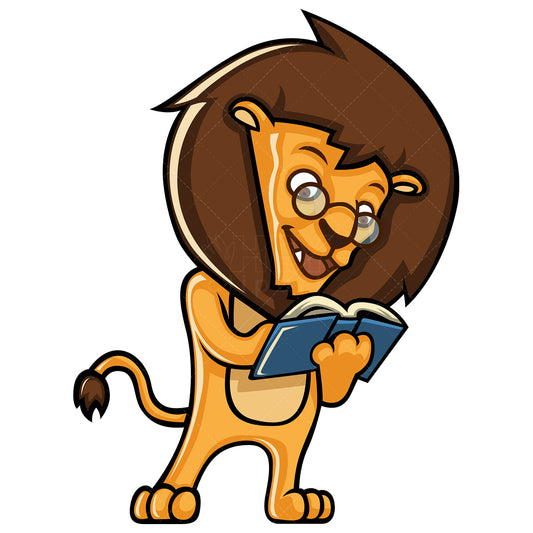 Royalty-free stock vector illustration of a lion reading a book.