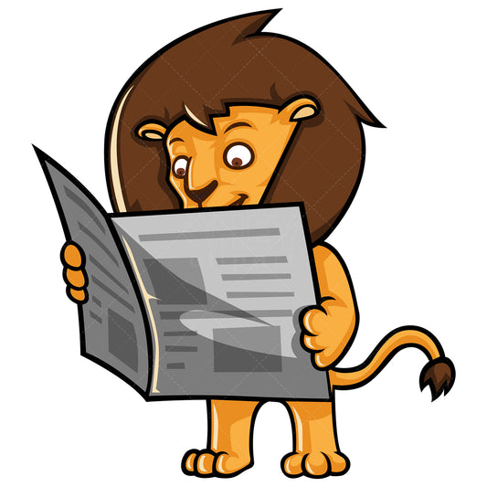 Royalty-free stock vector illustration of a lion reading a newspaper.