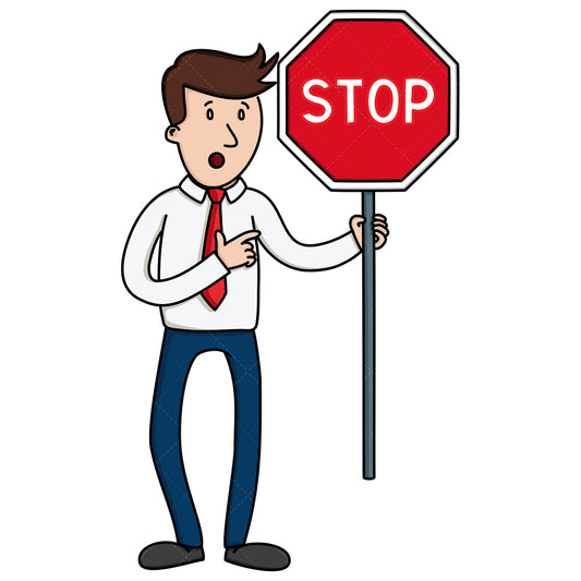 Royalty-free stock vector illustration of a businessman holding stop sign.