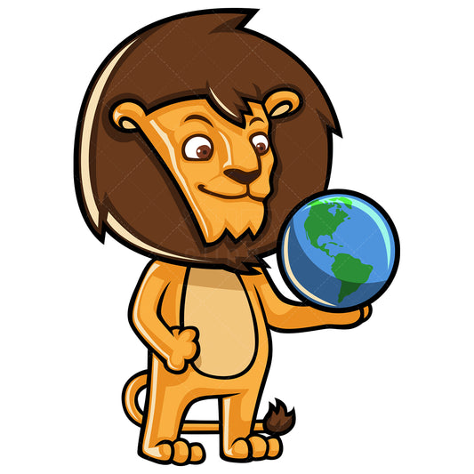 Royalty-free stock vector illustration of a lion holding an earth globe.